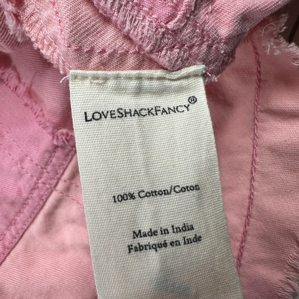 LoveShackFancy Cayde Skirt Womens 6 Pink Mini Raw Edge Cotton Colorblock Patch - Picture 6 of 10